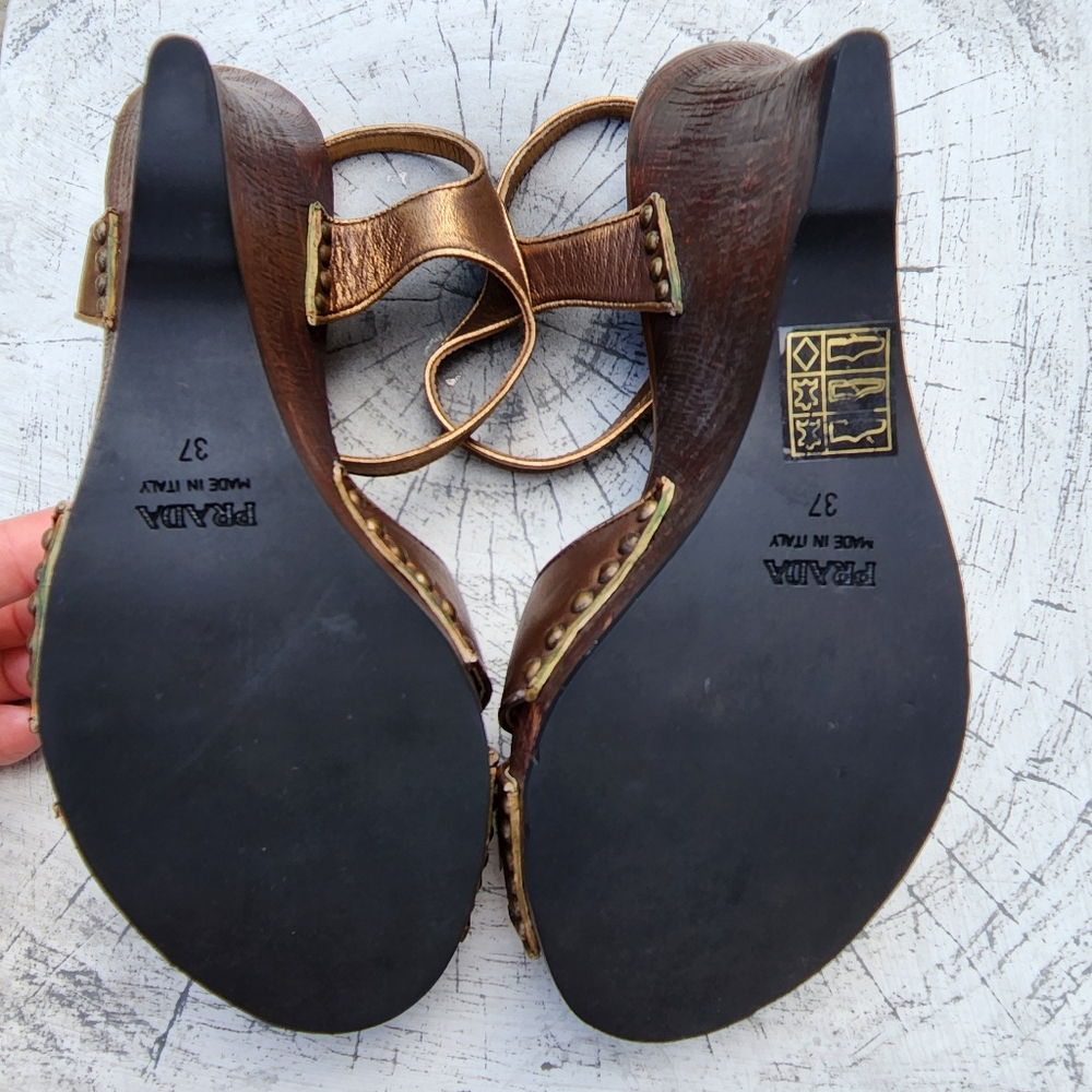 Prada Gold Bronze Wedge Size 37 - Picture 12 of 15